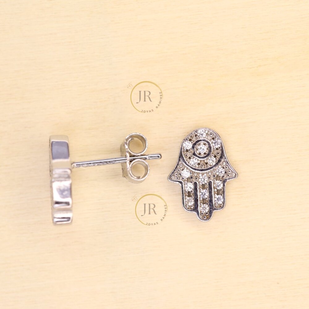 925 Sterling Silver CZ Hamsa Hand of Fatima • Good Luck & Protection Studs. - Picture 3 of 7